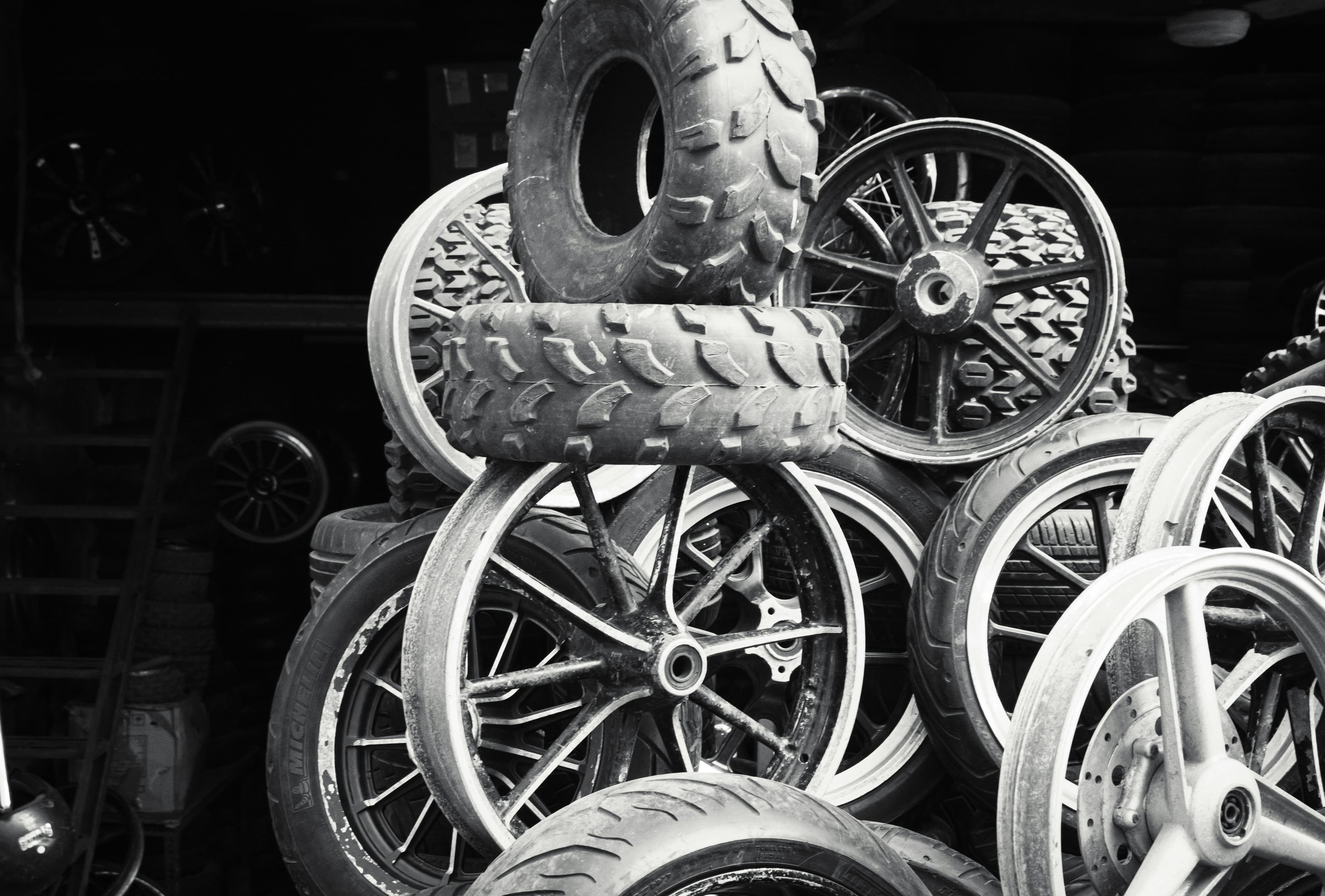 Stacked automotive tires and wheels
